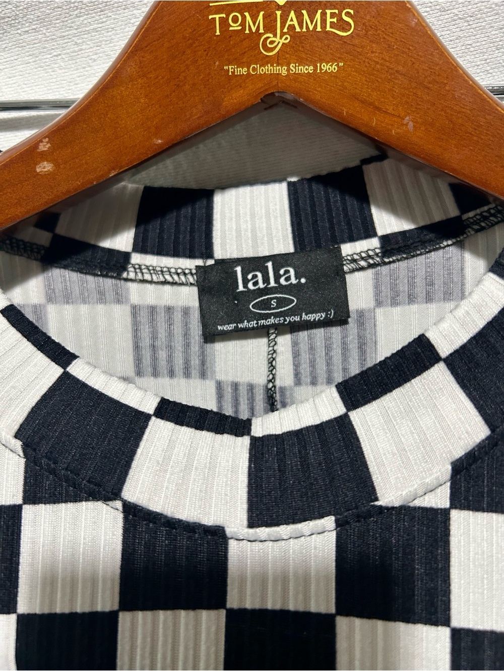 Dressed in Lala Lex Ribbed Checkerboard Two-Piece Set Black White Small - Picture 6 of 11